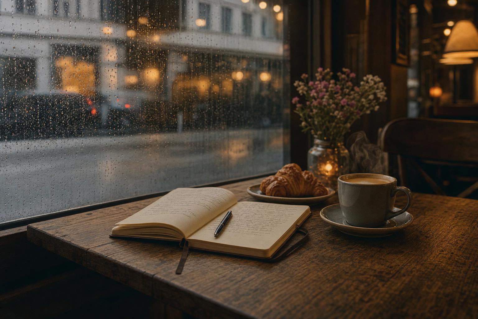 Cozy Rainy Coffee Shop Prompt generated result example 3