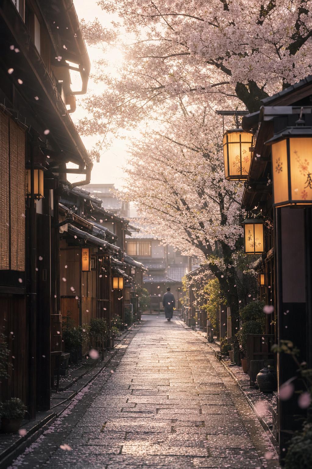 Peaceful Japanese Sakura Street Prompt generated result example 2