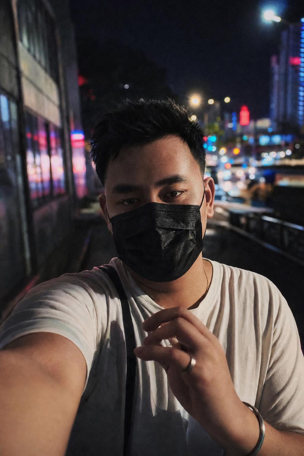 ChatGPT Night Street Neon Phone Selfie Prompt generated result example 3