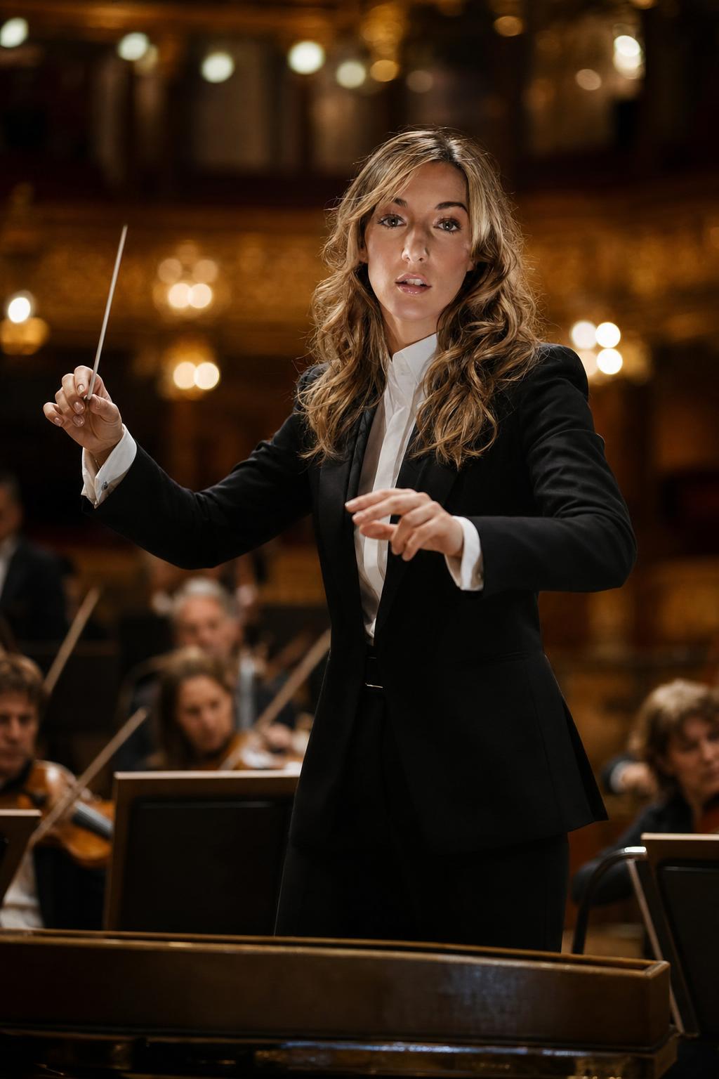 Orchestra Conductor Concert Hall Portrait Prompt generated result example 3