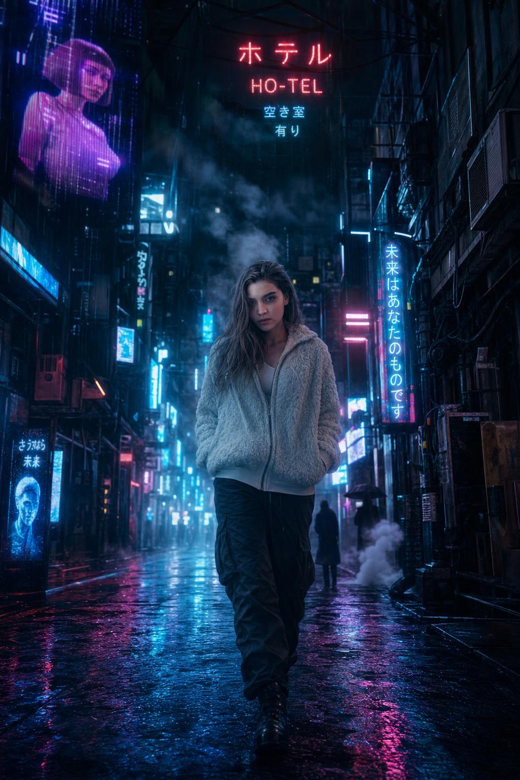 Cinematic Cyberpunk Street Night Prompt generated result example 3