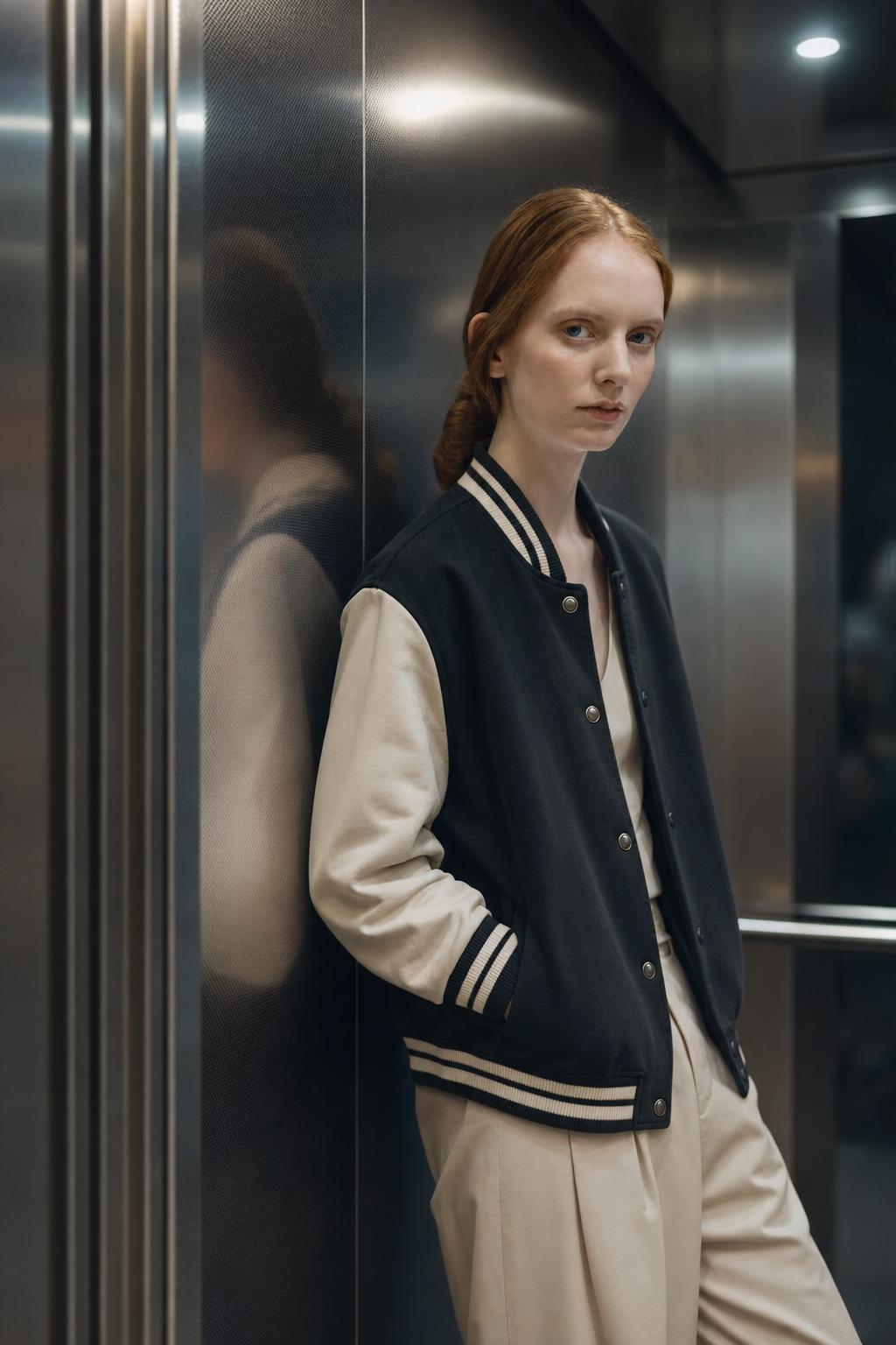 ChatGPT AI Selfie Prompt for a Realistic Elevator Varsity Jacket Portrait Example 2 after result