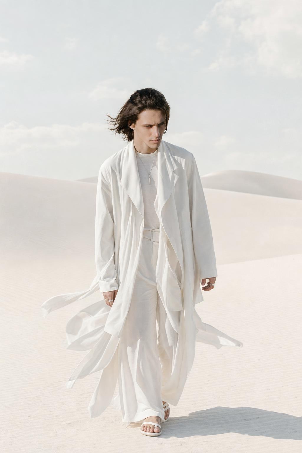 AI portrait result created with Desert Fashion Campaign in White Prompt example 1