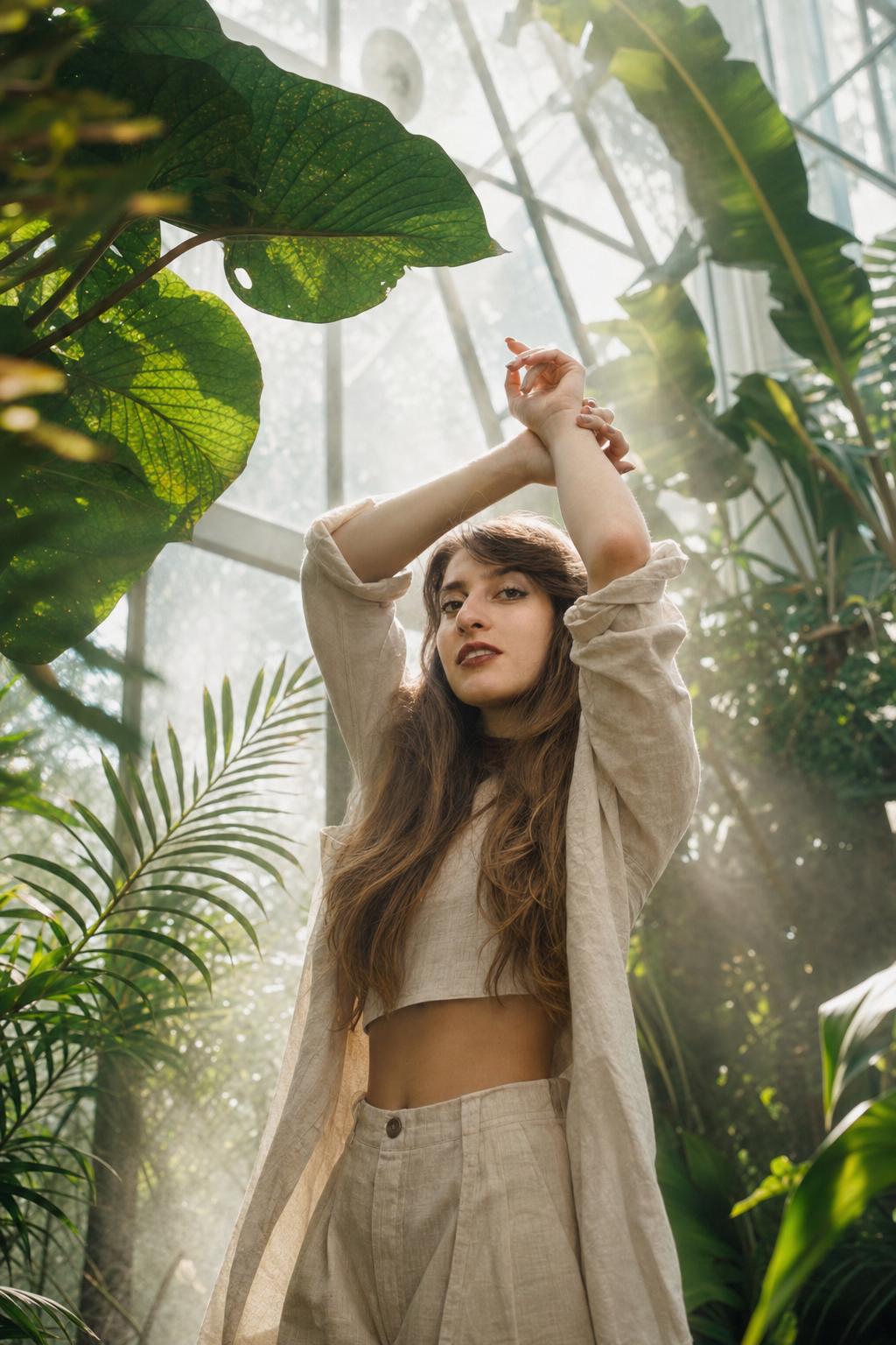 AI portrait result created with Botanical Greenhouse Editorial Portrait Prompt example 1