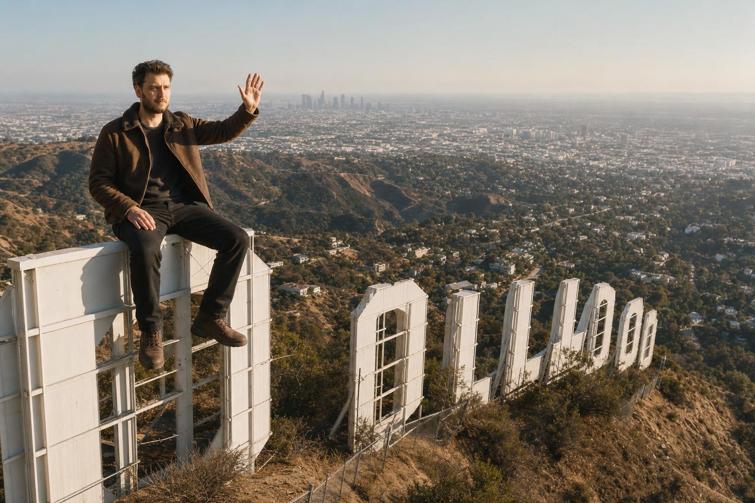 Hollywood Sign Sitting Photo Edit Prompt Example 3 after result