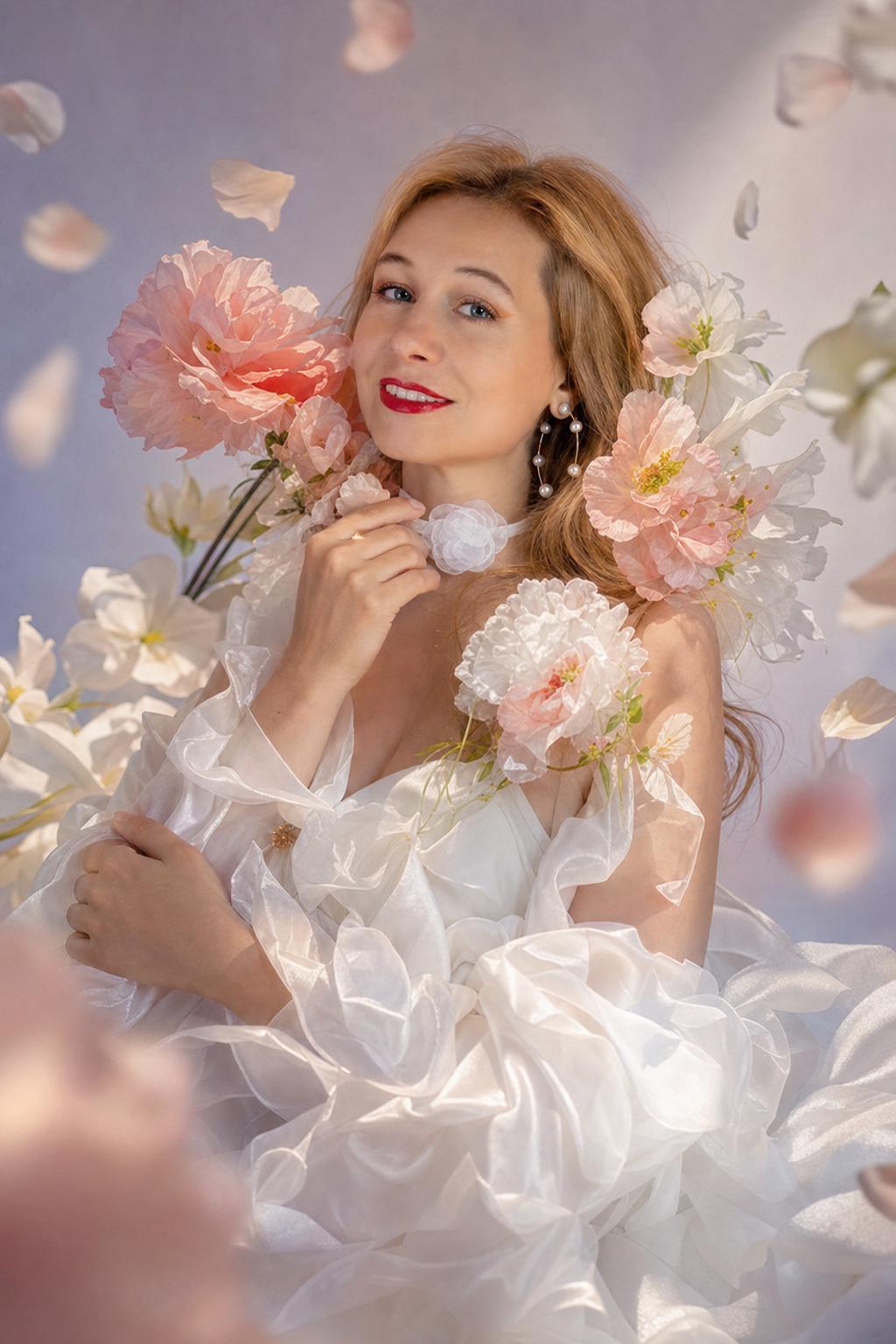 High-Fashion Floral Surrealism Portrait Prompt generated result example 3