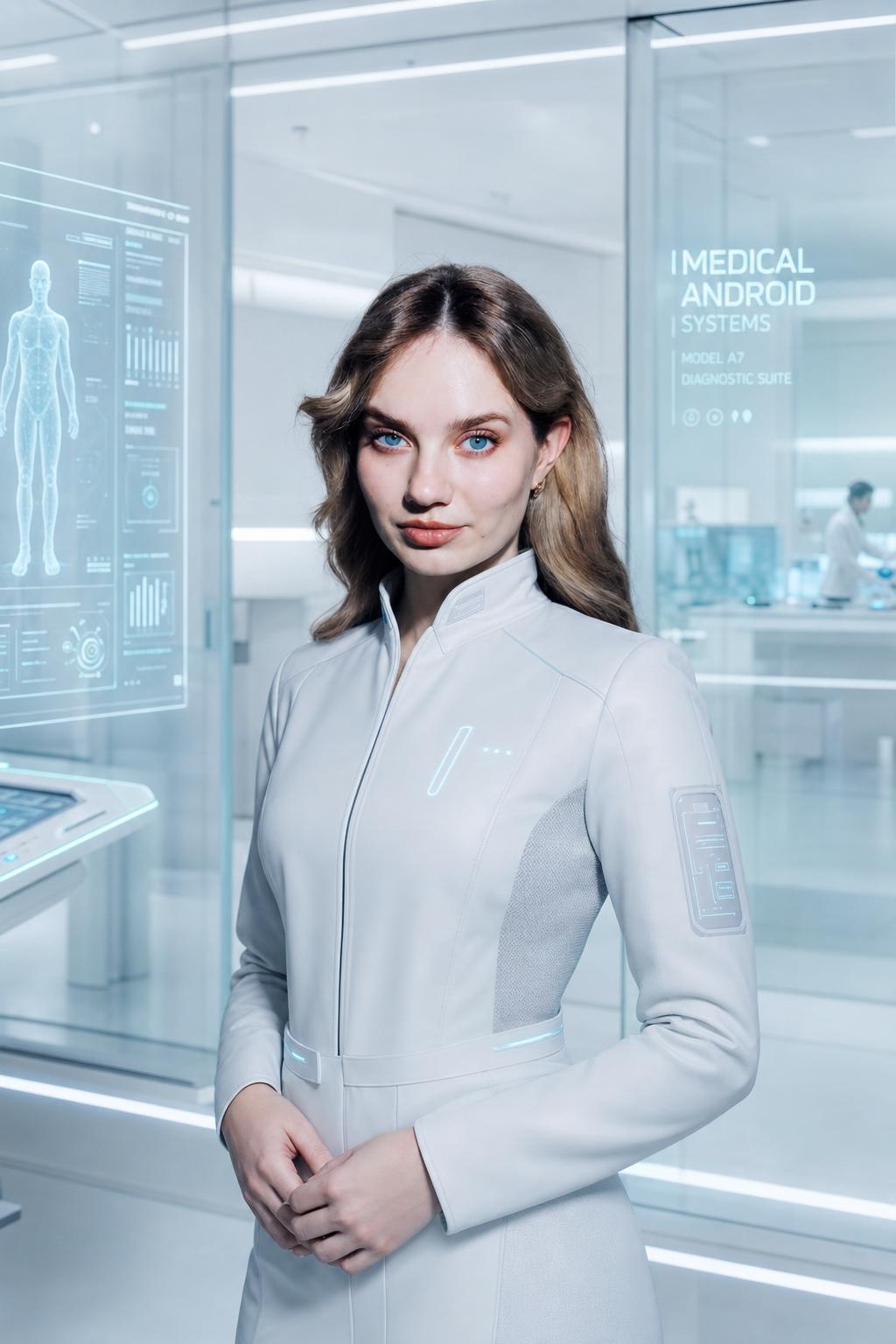 Futuristic Medical Android Advertisement Prompt generated result example 3