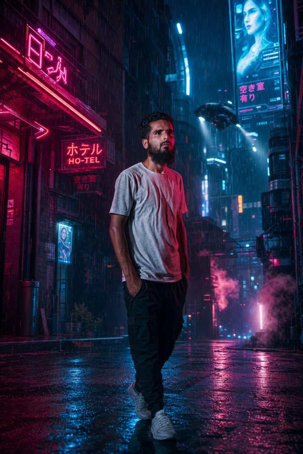 Cinematic Cyberpunk Street Night Prompt generated result example 2