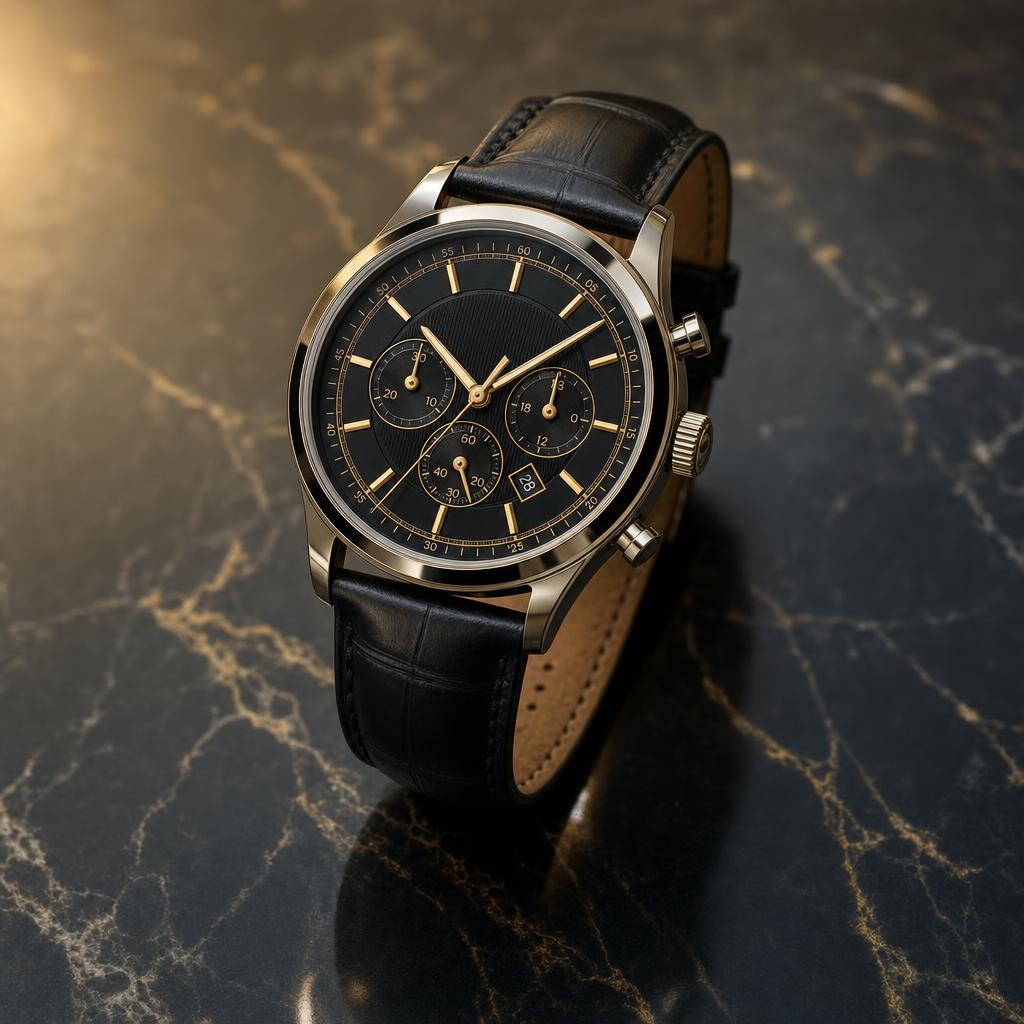 AI product result created with Luxury Watch Dark Marble Product Prompt example 1