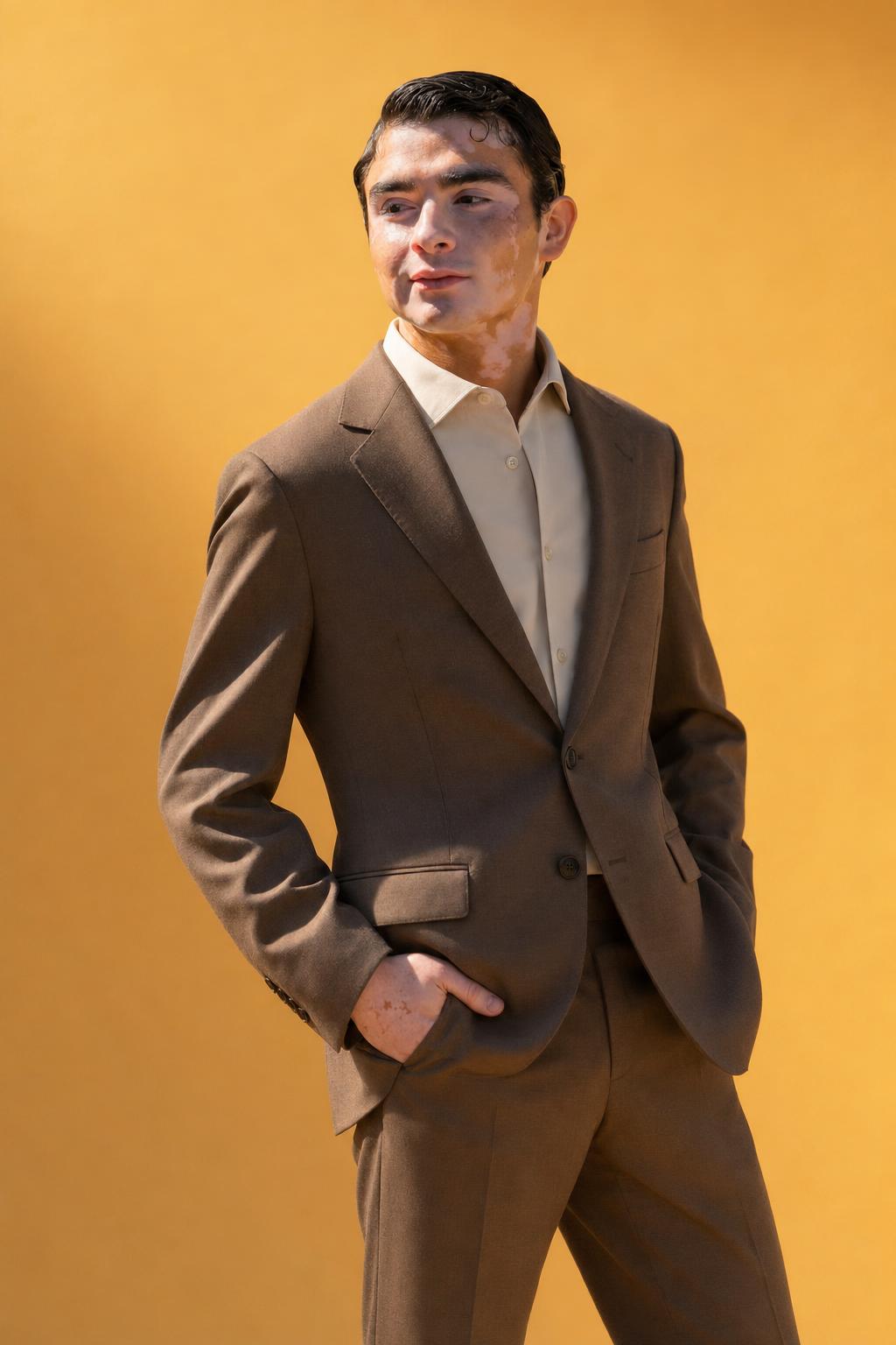 Brown Suit Yellow Studio AI Selfie Portrait Prompt generated result example 3