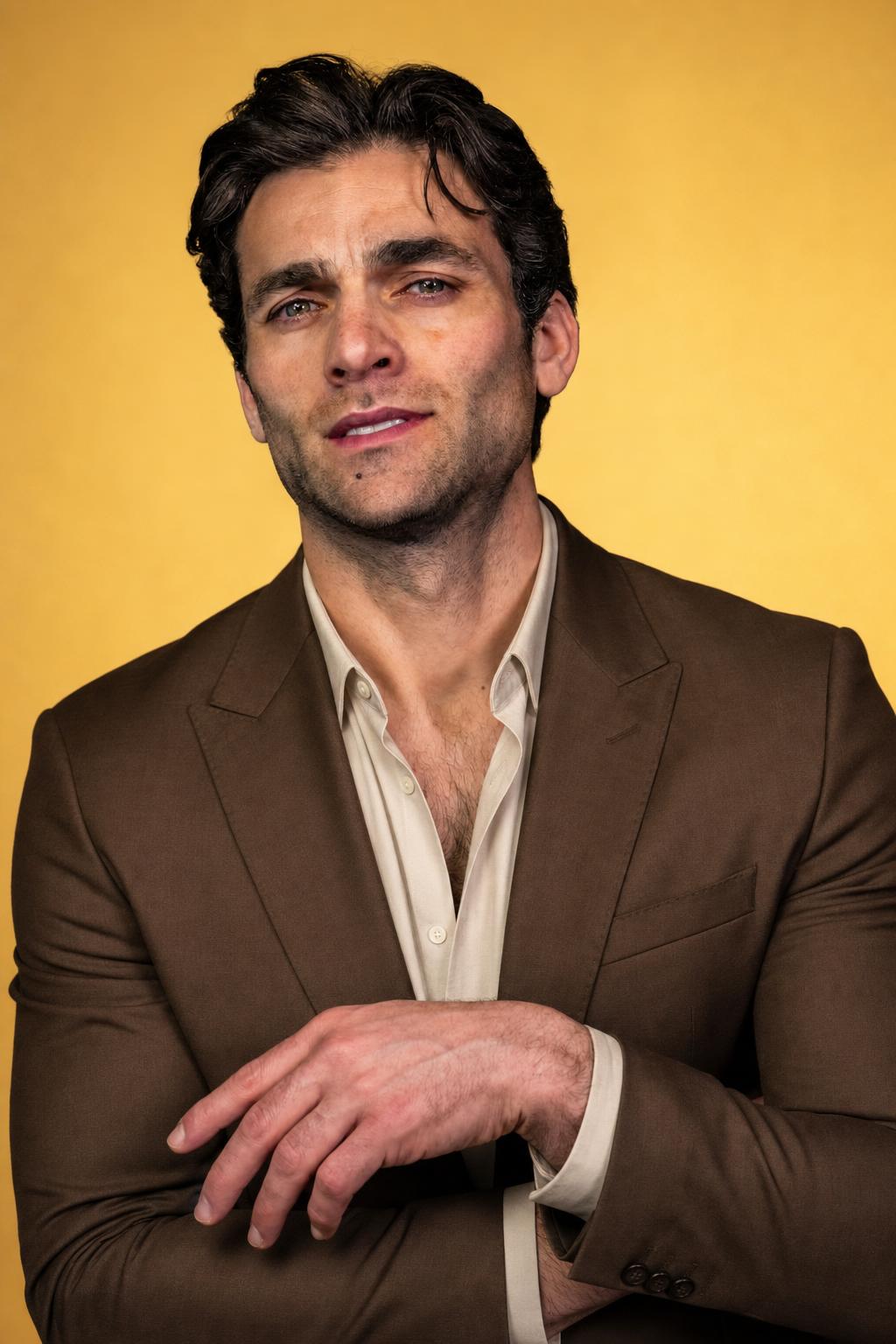 Brown Suit Yellow Studio AI Selfie Portrait Prompt Example 1 after result