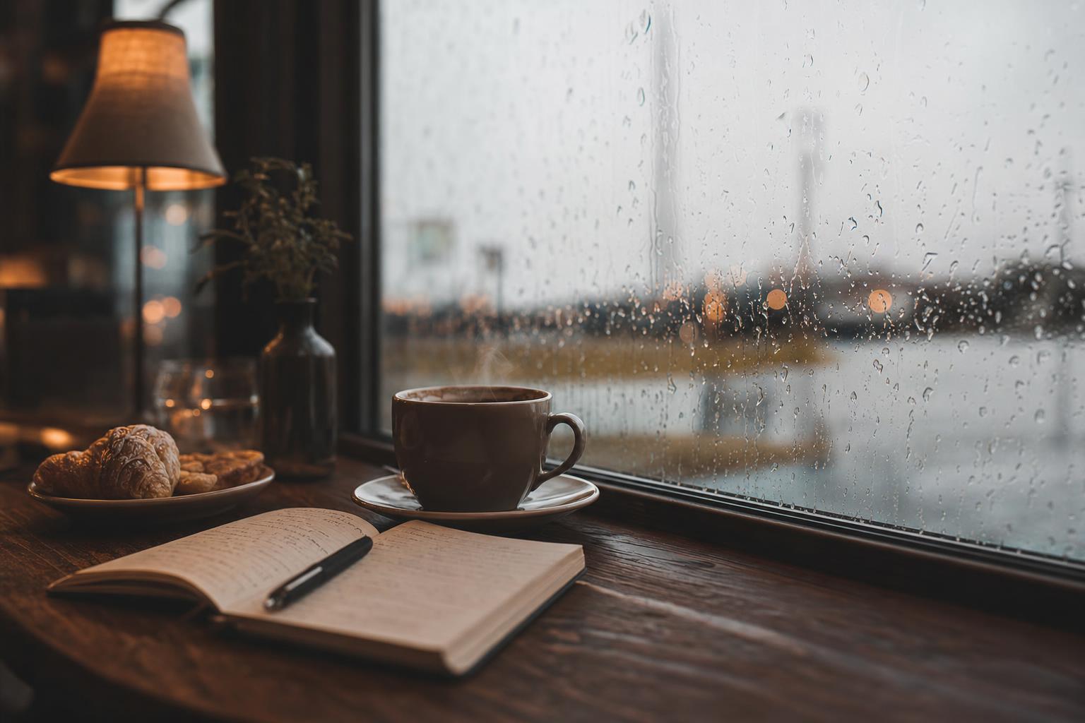 Cozy Rainy Coffee Shop Prompt generated result example 2