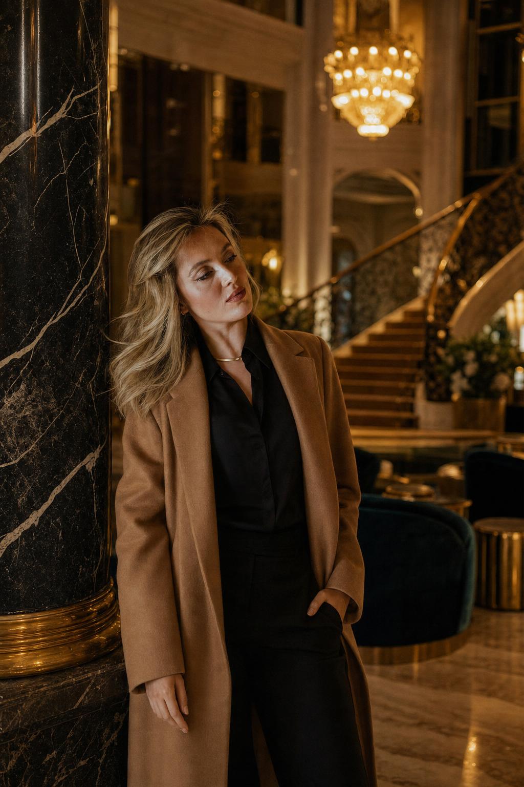 Luxury Hotel Lobby Fashion Portrait Prompt generated result example 2