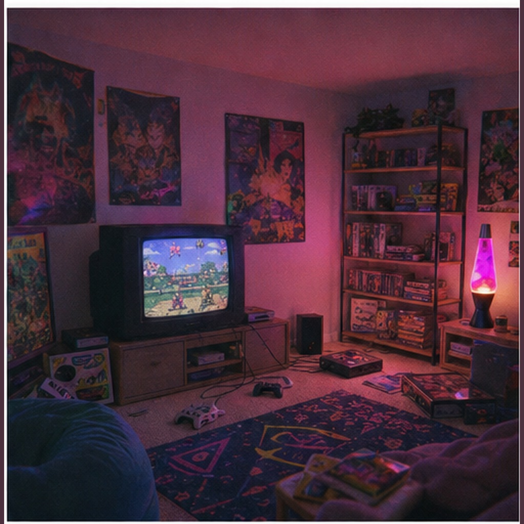 Retro 90s Game Room Photo Prompt Example 1 after image