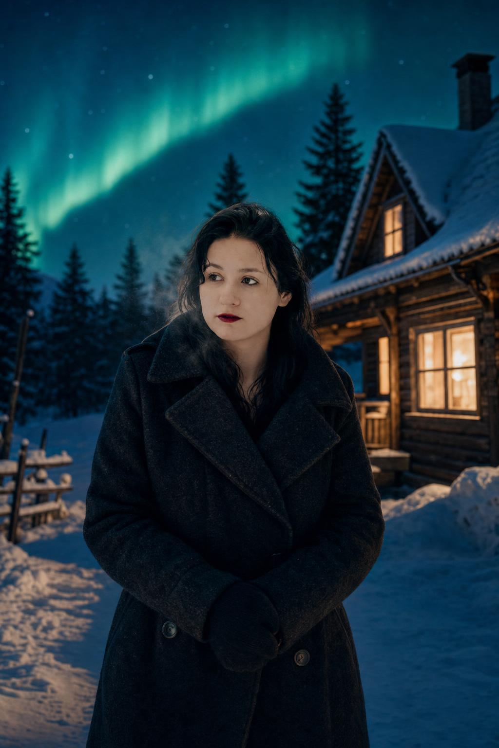 AI portrait result created with Aurora Snow Cabin Portrait Prompt example 1