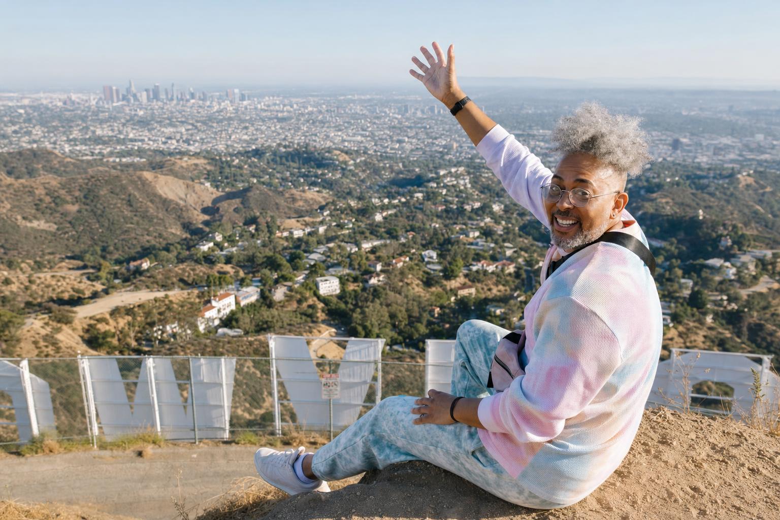Hollywood Sign Sitting Photo Edit Prompt Example 2 after result