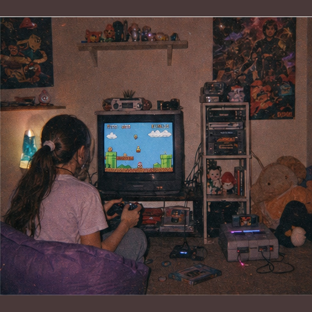 Retro 90s Game Room Photo Prompt generated result example 3
