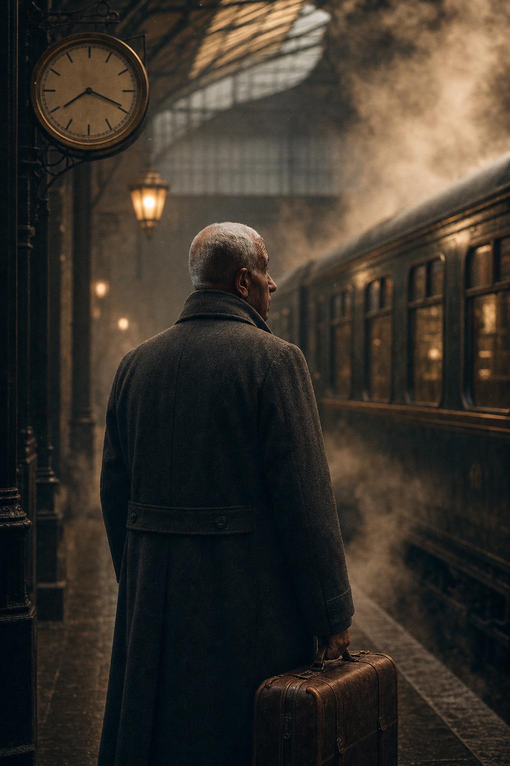AI portrait result created with Vintage Train Station Traveler Portrait Prompt example 1