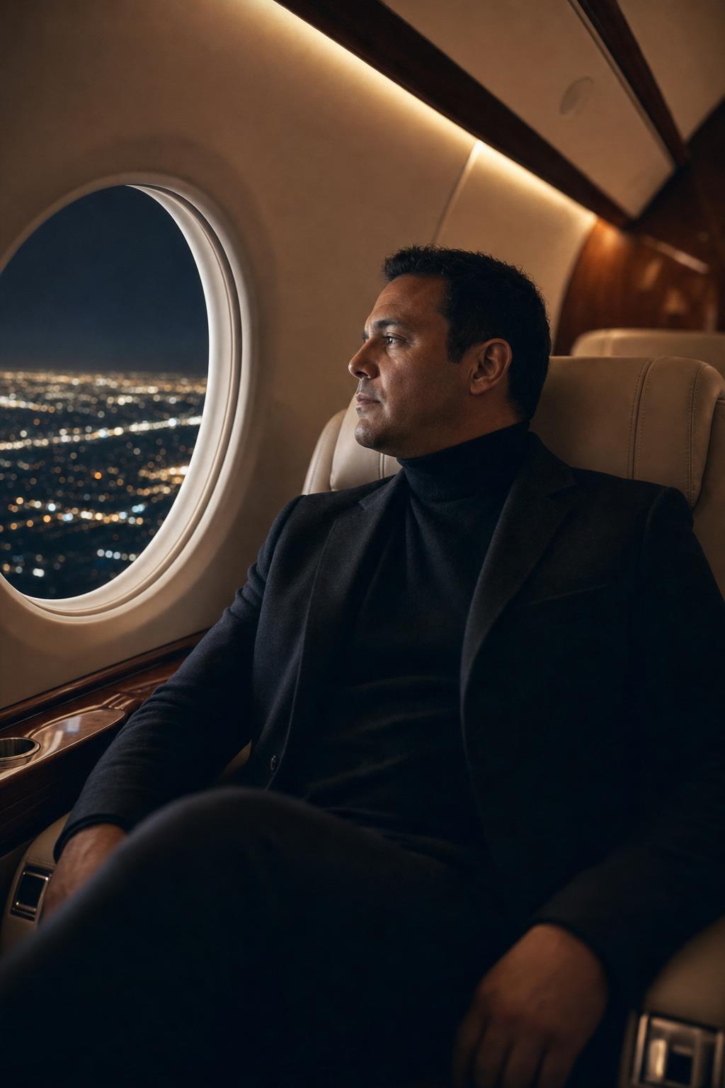 AI portrait result created with Private Jet Cinematic Portrait Prompt example 1