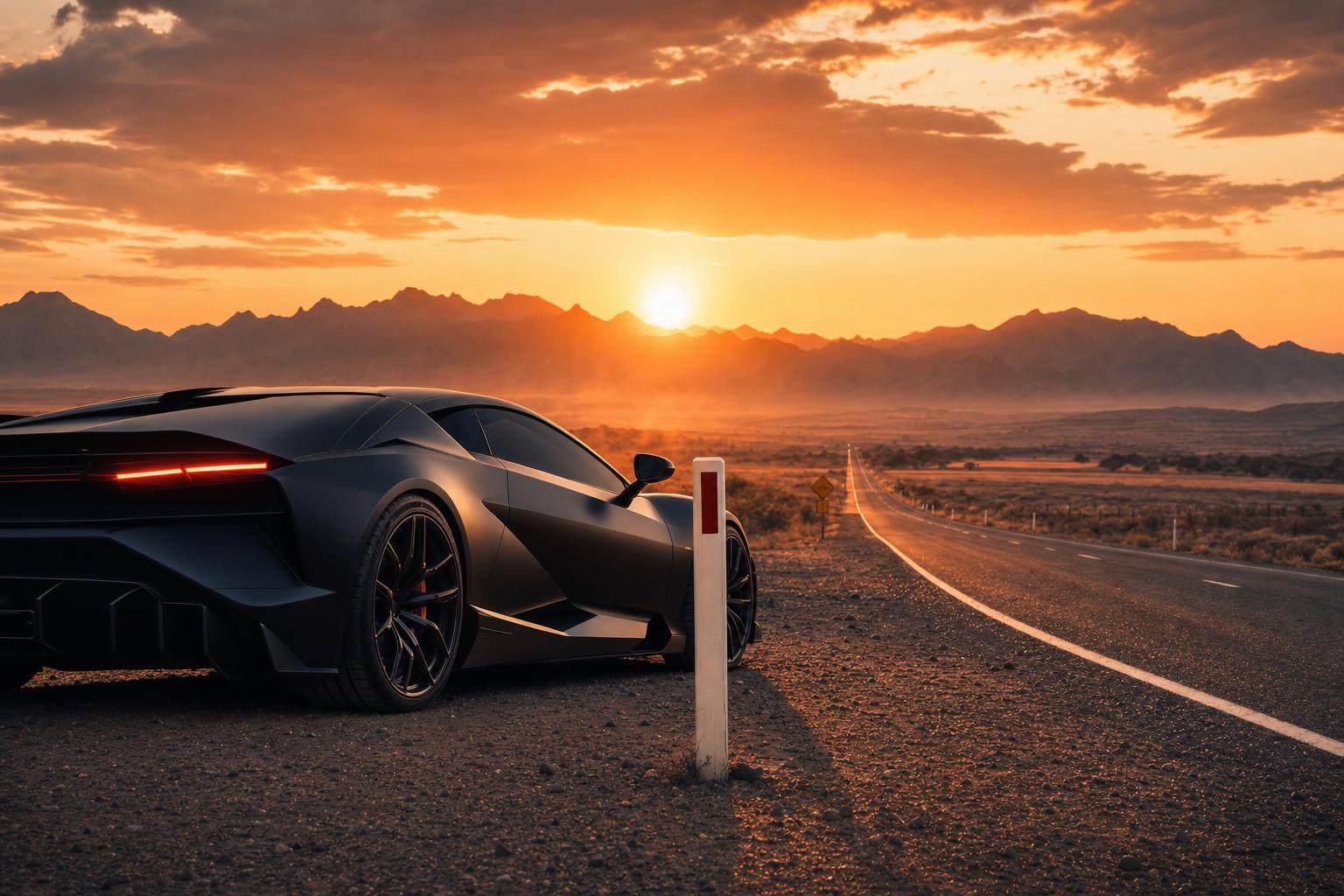 AI result created with Matte Black Supercar Desert Poster Prompt example 1