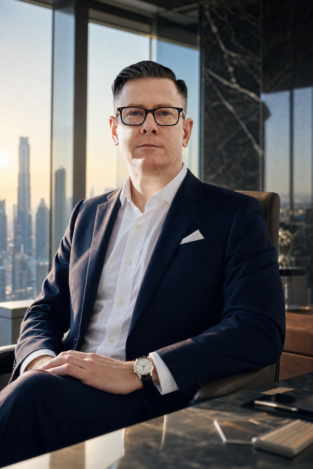 AI portrait result created with Billionaire CEO Glass Skyscraper Office Prompt example 1