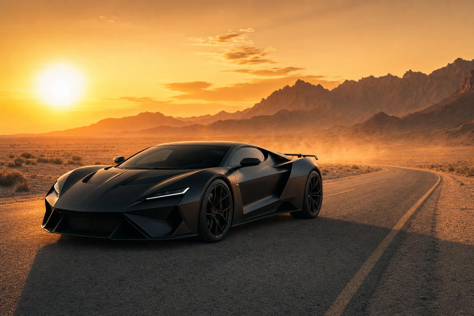 Matte Black Supercar Desert Poster Prompt generated result example 2