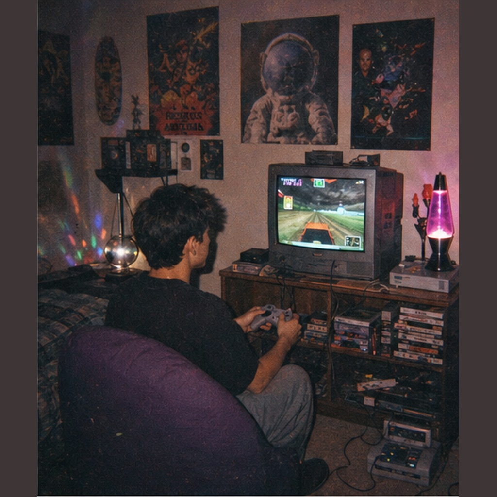 Retro 90s Game Room Photo Prompt generated result example 2