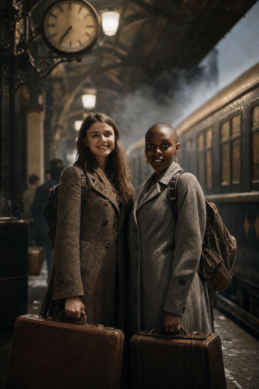 Vintage Train Station Traveler Portrait Prompt generated result example 3