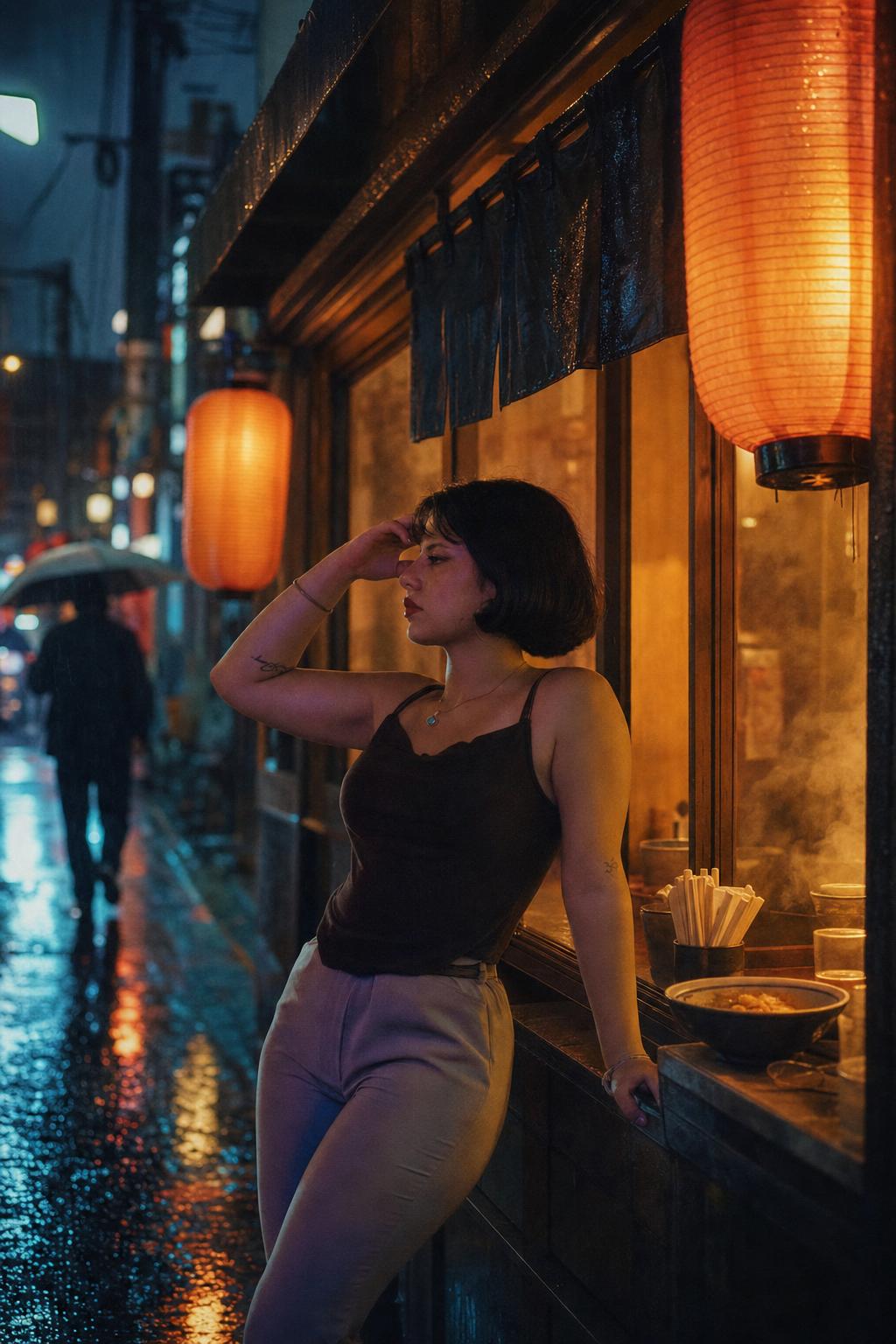 Neon Ramen Shop Street Portrait Prompt generated result example 3