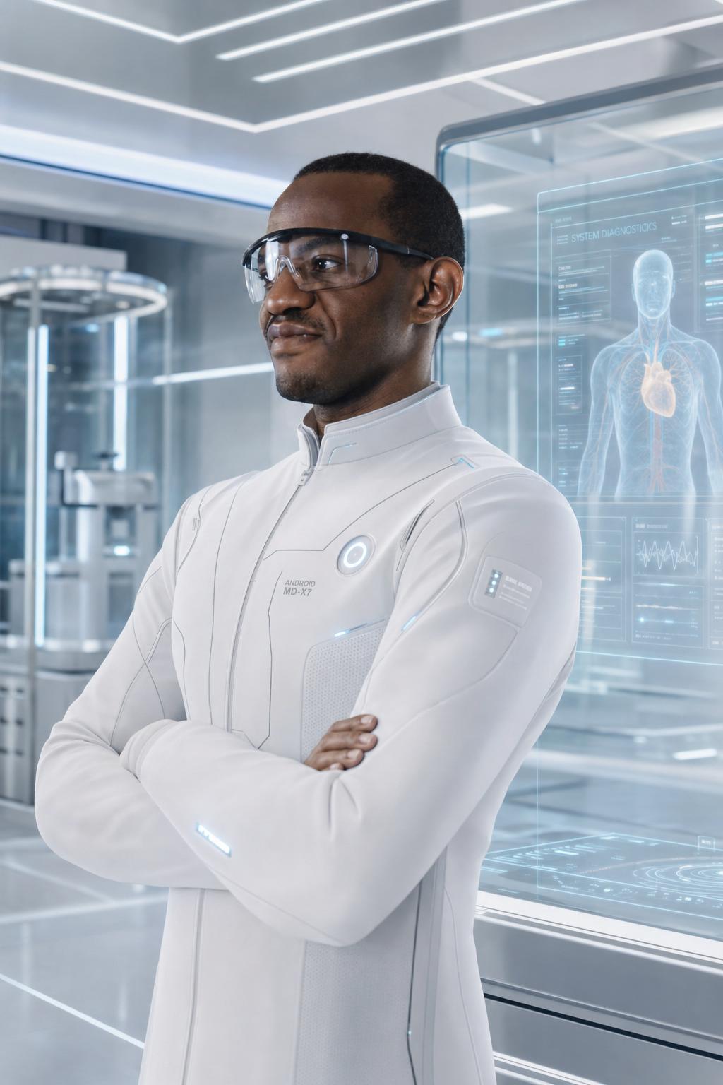Futuristic Medical Android Advertisement Prompt generated result example 2