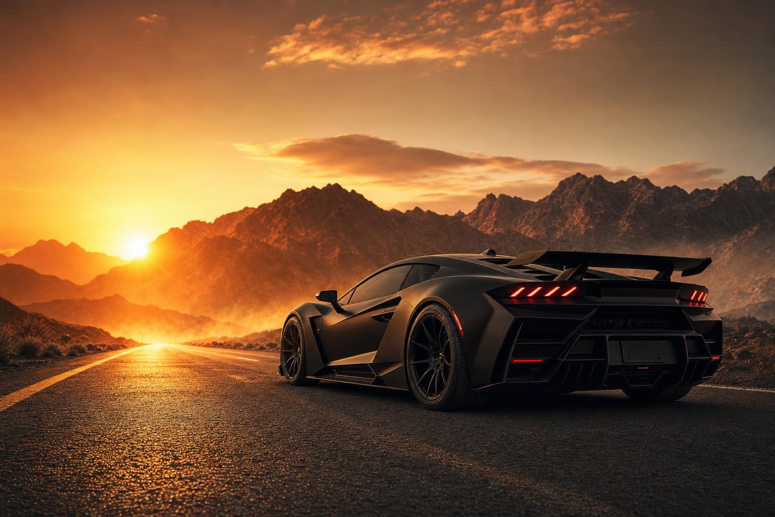 Matte Black Supercar Desert Poster Prompt generated result example 3