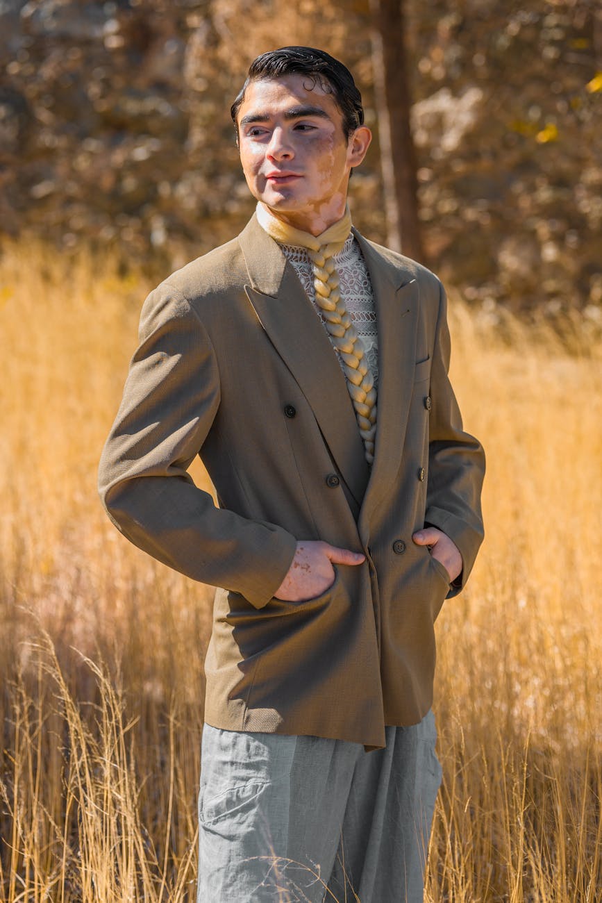 Brown Suit Yellow Studio AI Selfie Portrait Prompt modern source selfie example 3