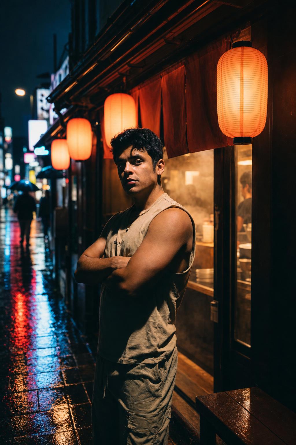 Neon Ramen Shop Street Portrait Prompt generated result example 2