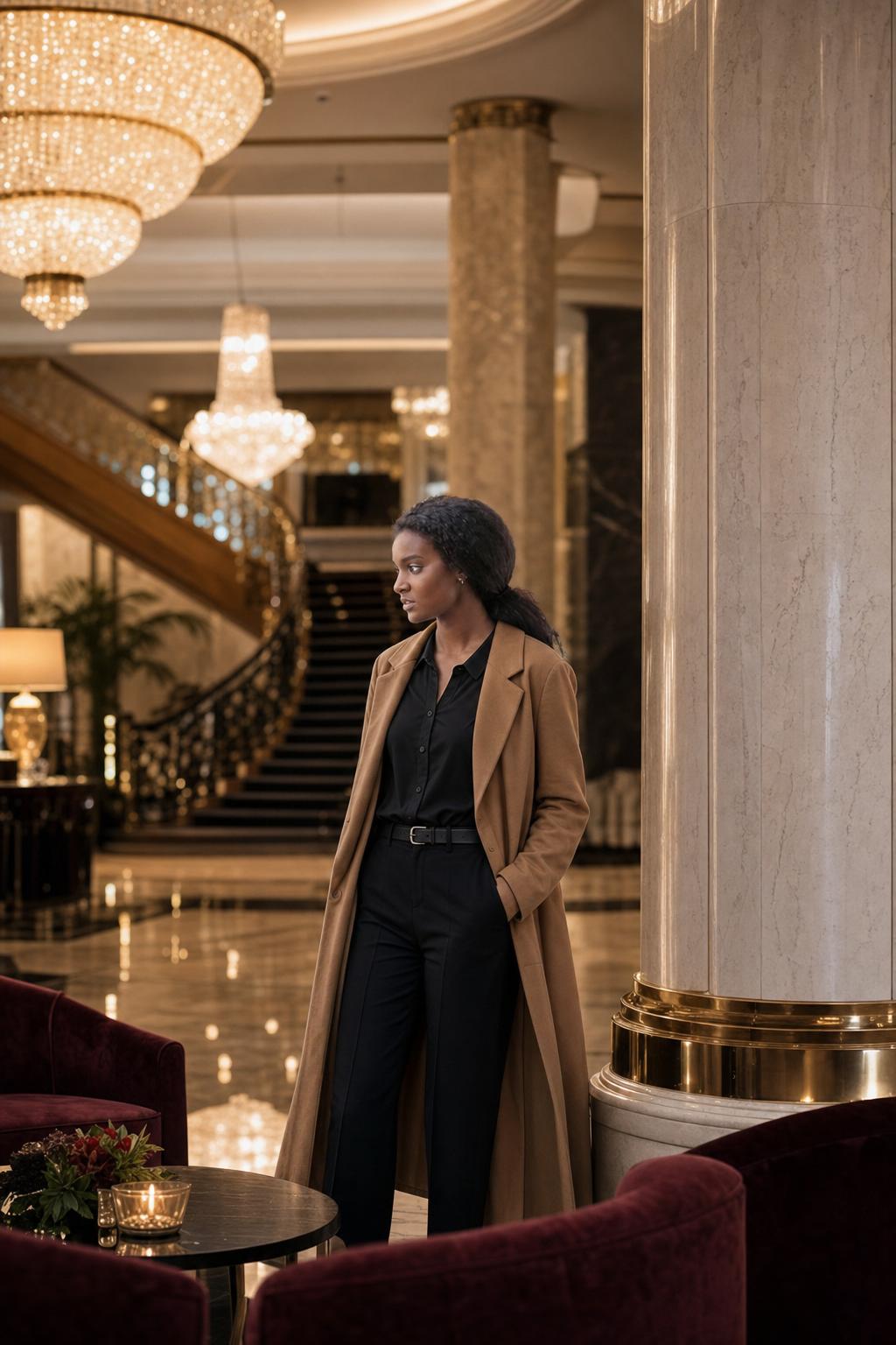 Luxury Hotel Lobby Fashion Portrait Prompt generated result example 3