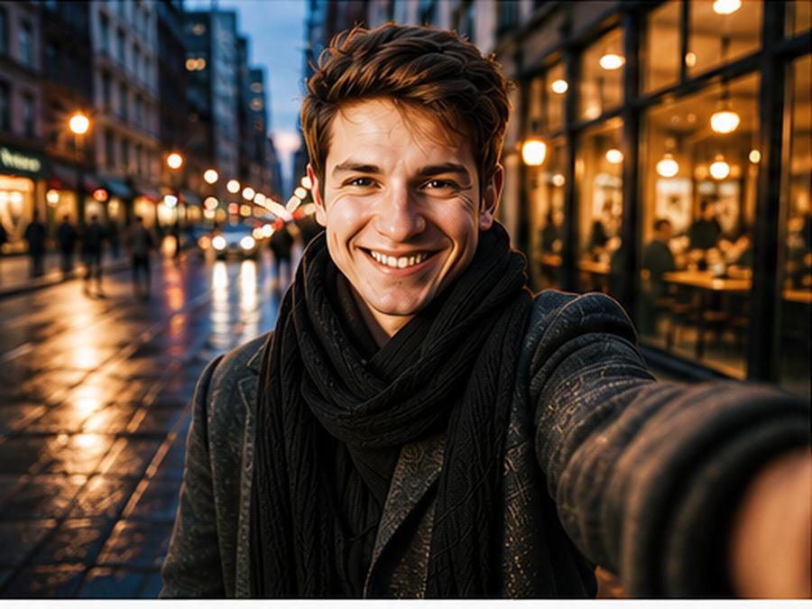 AI main character street selfie result example 1
