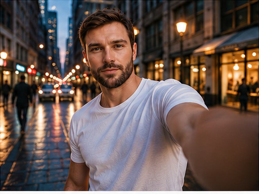 AI main character street selfie result example 2