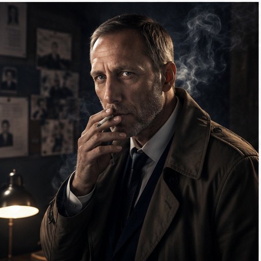 AI portrait result created with Cinematic Detective Character Portrait Prompt example 1