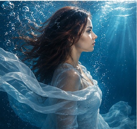 AI portrait result created with Dreamy Underwater Fashion Portrait Prompt example 1