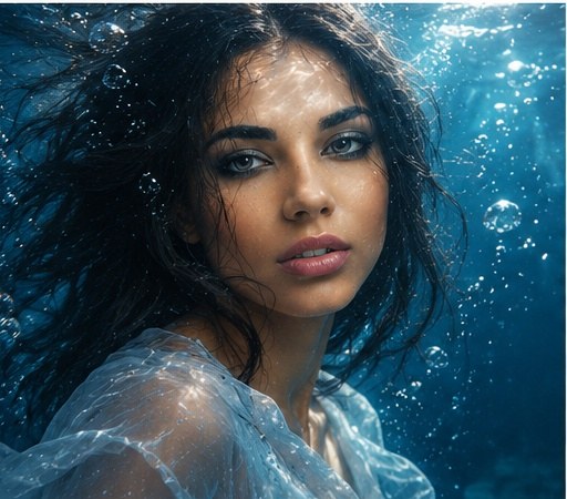 AI portrait result created with Dreamy Underwater Fashion Portrait Prompt example 2