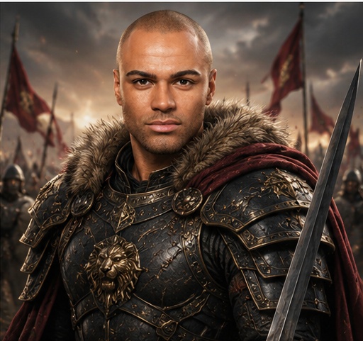 AI portrait result created with Fantasy Warrior Character Portrait Prompt example 3