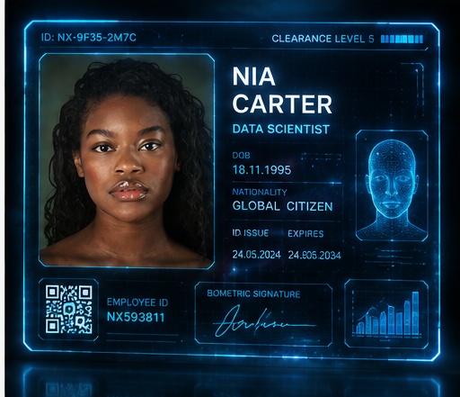 Generated hologram ID card result 3 for futuristic hologram ID card prompt