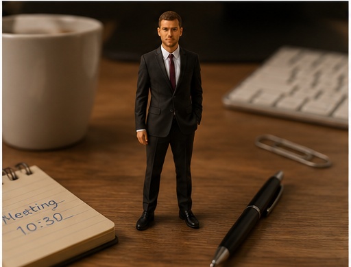 Generated tiny person standing beside everyday desk objects example 2