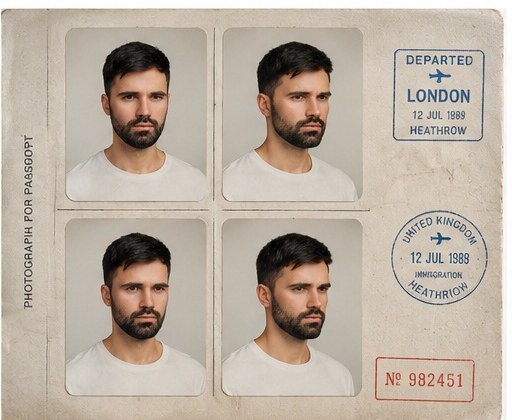 AI portrait result created with Realistic Vintage Passport Photo Set Prompt example 3