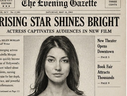Vintage newspaper cover AI result example 3