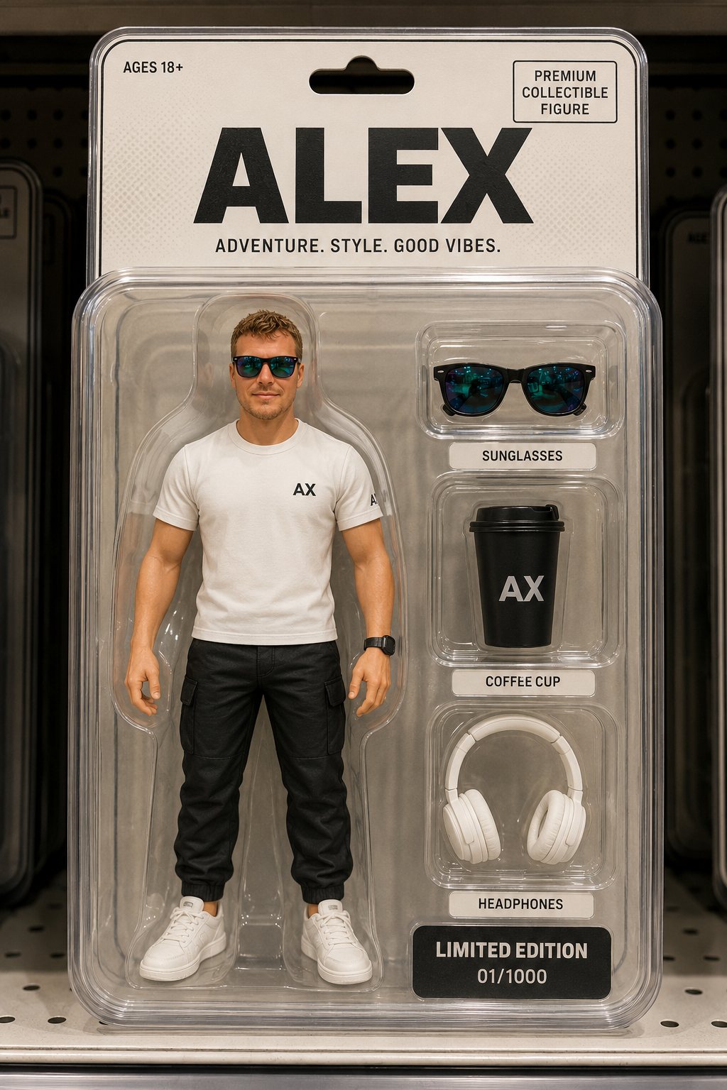 Generated neutral collectible action figure blister pack