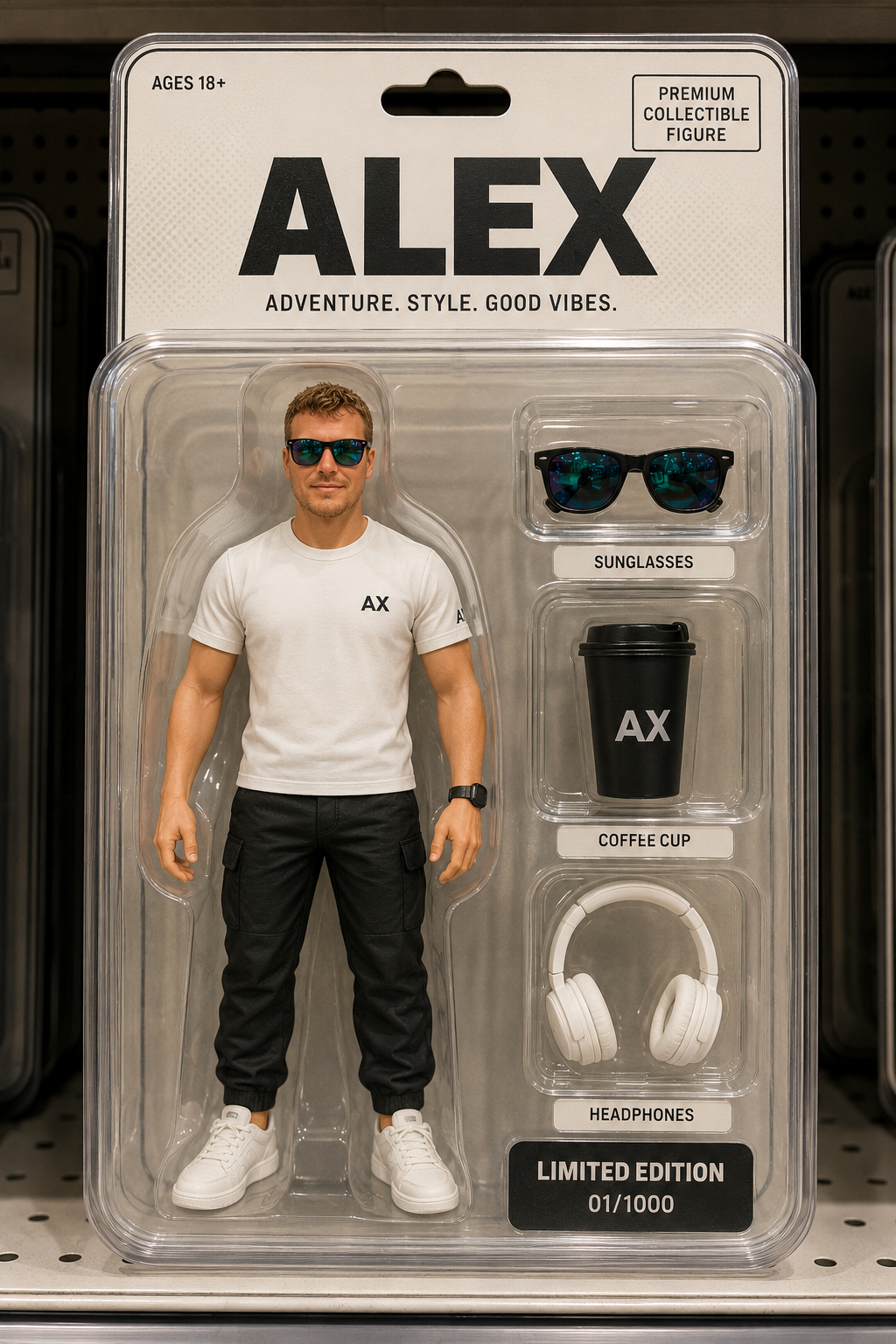 Generated neutral collectible action figure blister pack
